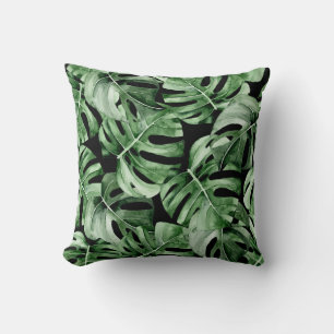 Dark Monstera: Tropische Waterverf print. Kussen