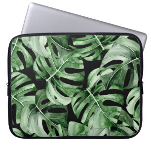 Dark Monstera: Tropische Waterverf print. Laptop Sleeve
