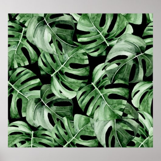 Dark Monstera: Tropische Waterverf print. Poster (Voorkant)