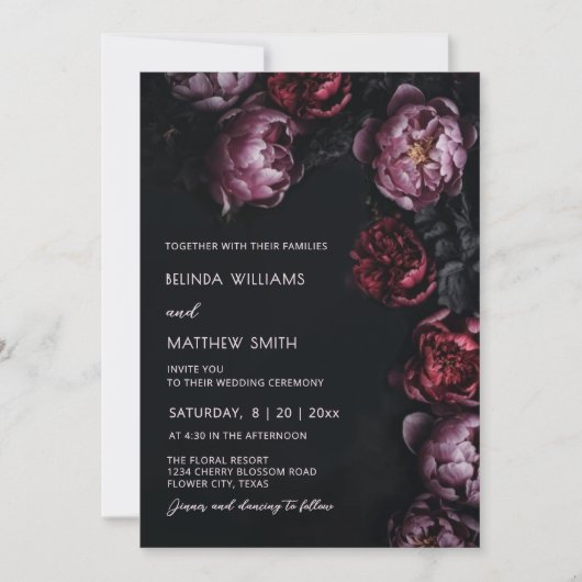 Dark Moody 3D Flowers Wedding Invitation Kaart (Voorkant)