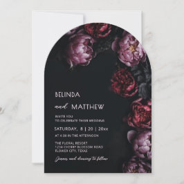 Dark Moody 3D Flowers Wedding Invitation Kaart