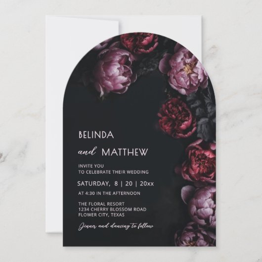 Dark Moody 3D Flowers Wedding Invitation Kaart (Voorkant)