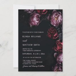 Dark Moody 3D Flowers Wedding Invitation Kaart
