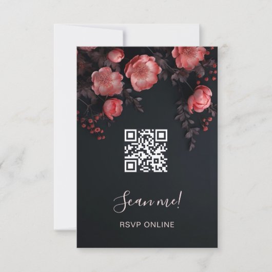 Dark Moody 3D Roses Wedding | Scan Me  RSVP Kaartje (Voorkant)