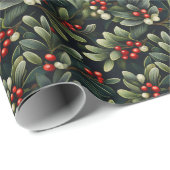 Dark Moody Amerikaanse Mistletoe Winter Holiday Cadeaupapier (Rol Hoek)