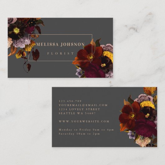 Dark Moody Autumn Floral Bouquet Visitekaartje (Voorkant / Achterkant)