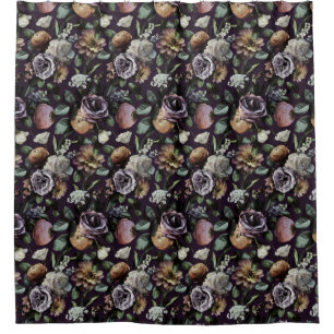Dark Moody Autumn Floral Paars Douchegordijn