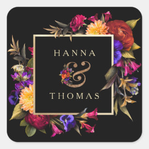 Dark Moody Autumn Floral Wedding Bedankt Vierkante Sticker