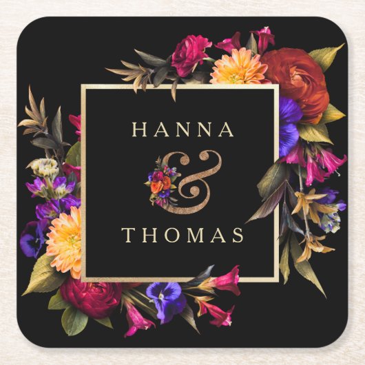 Dark Moody Autumn Floral Wedding Kartonnen Onderzetters (Voorkant)