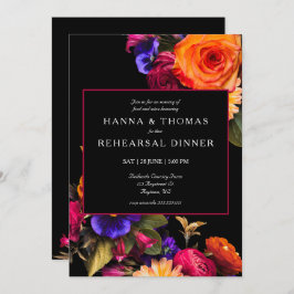 Dark Moody Autumn Floral Wedding Rehearsal Dinner Kaart