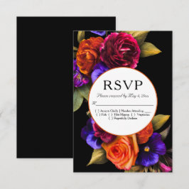Dark Moody Autumn Floral Wedding RSVP Kaartje