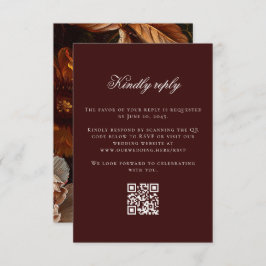 Dark Moody Baroque Flowers Fall Wedding Online QR RSVP Kaartje