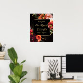 Dark Moody Black Burgundy Orange Floral Wedding Poster (Thuiskantoor)