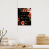 Dark Moody Black Burgundy Orange Floral Wedding Poster (Keuken)