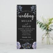 Dark Moody Black Floral Classic Typography Wedding Programmakaart (Staand voorkant)