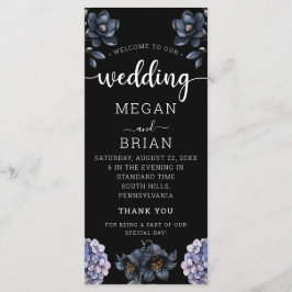 Dark Moody Black Floral Classic Typography Wedding Programmakaart