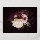 Dark Moody Bloemen Bruiloft RSVP Kaart Gouden Foli (Achterkant)