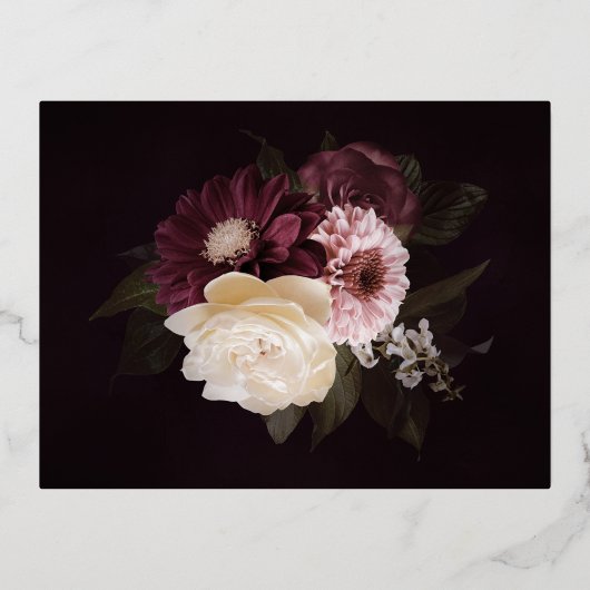 Dark Moody Bloemen Bruiloft RSVP Kaart Gouden Foli (Achterkant)