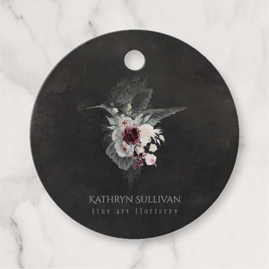 Dark Moody Bloemen Hummingbird Bedankjes Labels (Voorkant)