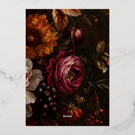 Dark Moody Bloemen Kalligrafie Goud Lijst bruiloft Folie Uitnodiging (Achterkant)