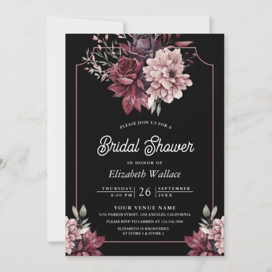 Dark Moody Bloemen Lijst Foto Zwart Vrijgezellenfe Kaart (Voorkant)