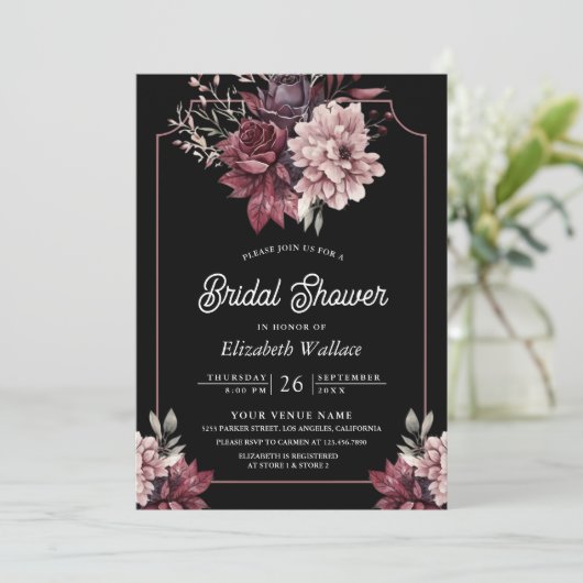 Dark Moody Bloemen Lijst Foto Zwart Vrijgezellenfe Kaart (Staand voorkant)