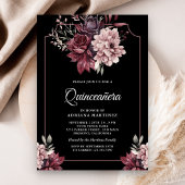 Dark Moody Bloemen Lijst Zwart Quinceanera Kaart