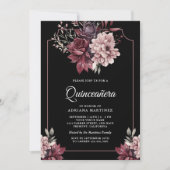 Dark Moody Bloemen Lijst Zwart Quinceanera Kaart (Voorkant)