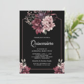 Dark Moody Bloemen Lijst Zwart Quinceanera Kaart (Staand voorkant)