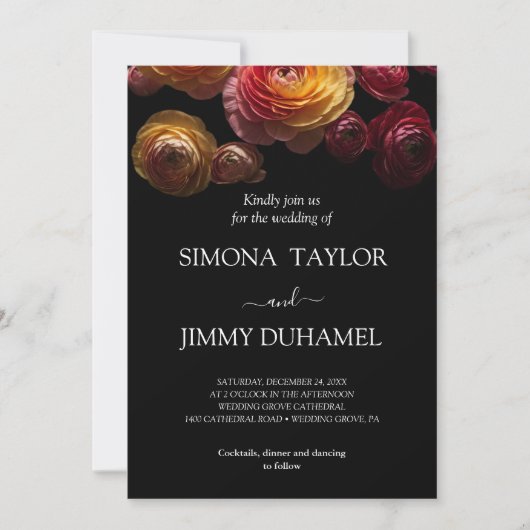 Dark Moody Bloemen Ranunculus bruiloft Kaart (Voorkant)