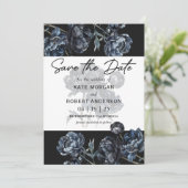 Dark Moody Bloemenblauw Bruiloft Save The Date Kaa (Staand voorkant)
