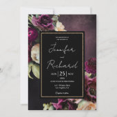 Dark Moody Bloom Stoffig Paarse Zwart Bruiloft Kaart (Voorkant)