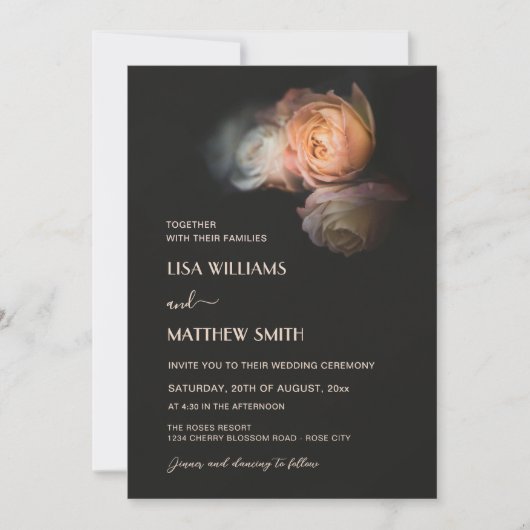 Dark Moody Blush Apricot Roses Wedding Kaart (Voorkant)