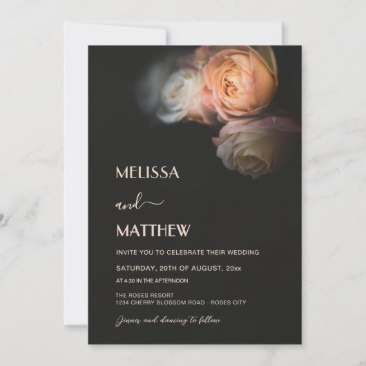 Dark Moody Blush Apricot Roses Wedding Kaart (Voorkant)