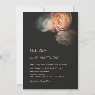 Dark Moody Blush Apricot Roses Wedding Kaart