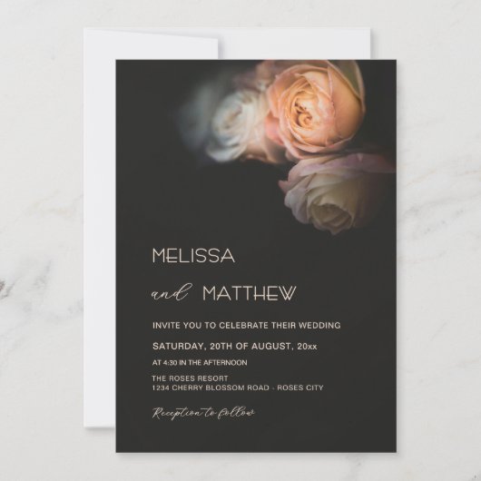 Dark Moody Blush Apricot Roses Wedding Kaart (Voorkant)