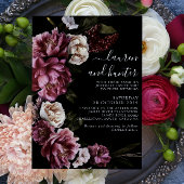 Dark Moody Blush Bourgogne Script Floral Weddensch Kaart