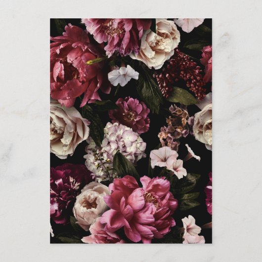 Dark Moody Blush Burgundy Floral Wedding Details Informatiekaartje (Achterkant)