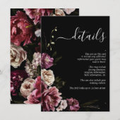 Dark Moody Blush Burgundy Floral Wedding Details Informatiekaartje (Voorkant / Achterkant)
