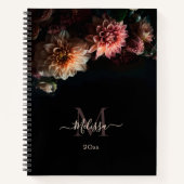Dark Moody Blush Flowers Monogram Black Notitieboek (Voorkant)