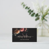 Dark Moody Blush Flowers Monogram Black Visitekaartje (Staand voorkant)