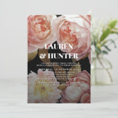 Dark Moody Blush Pink Floral Botanical Wedding Inv Kaart (Staand voorkant)