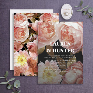 Dark Moody Blush Pink Floral Botanical Wedding Inv Kaart