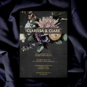 Dark Moody Bold Floral Black Paars Wedding Folie Uitnodiging