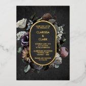 Dark Moody Bold  Floral Black Wedding Folie Uitnodiging (Voorkant)