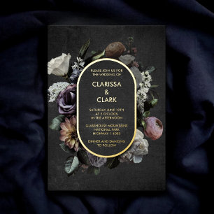 Dark Moody Bold Floral Black Wedding Folie Uitnodiging