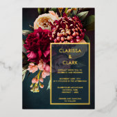 Dark Moody Bold Floral Gold Wedding Folie Invitati Uitnodiging (Voorkant)