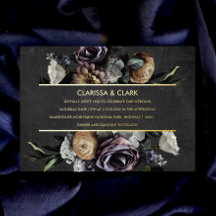 Dark Moody Bold Floral Gold Wedding Folie Invitati