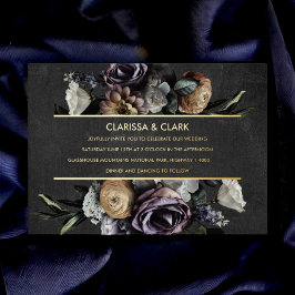Dark Moody Bold Floral Gold Wedding Folie Invitati Uitnodiging