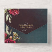 Dark Moody Bold Floral Marsala Wedding All In One Uitnodiging (Achterkant)